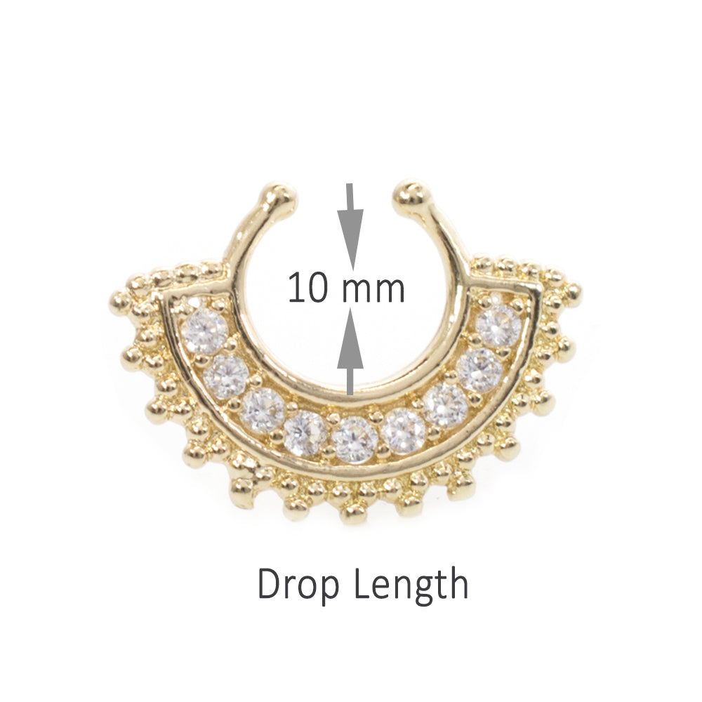 Surgical Steel Non Piercing Septum Hanger Gold Fan with Multiple CZ - photo 2