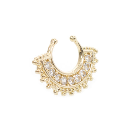 Surgical Steel Non Piercing Septum Hanger Gold Fan with Multiple CZ - photo 5