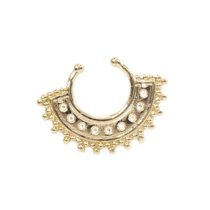 Surgical Steel Non Piercing Septum Hanger Gold Fan with Multiple CZ - photo 6
