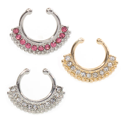 Surgical Steel Non Piercing Septum Hanger with Multiple CZ Gems