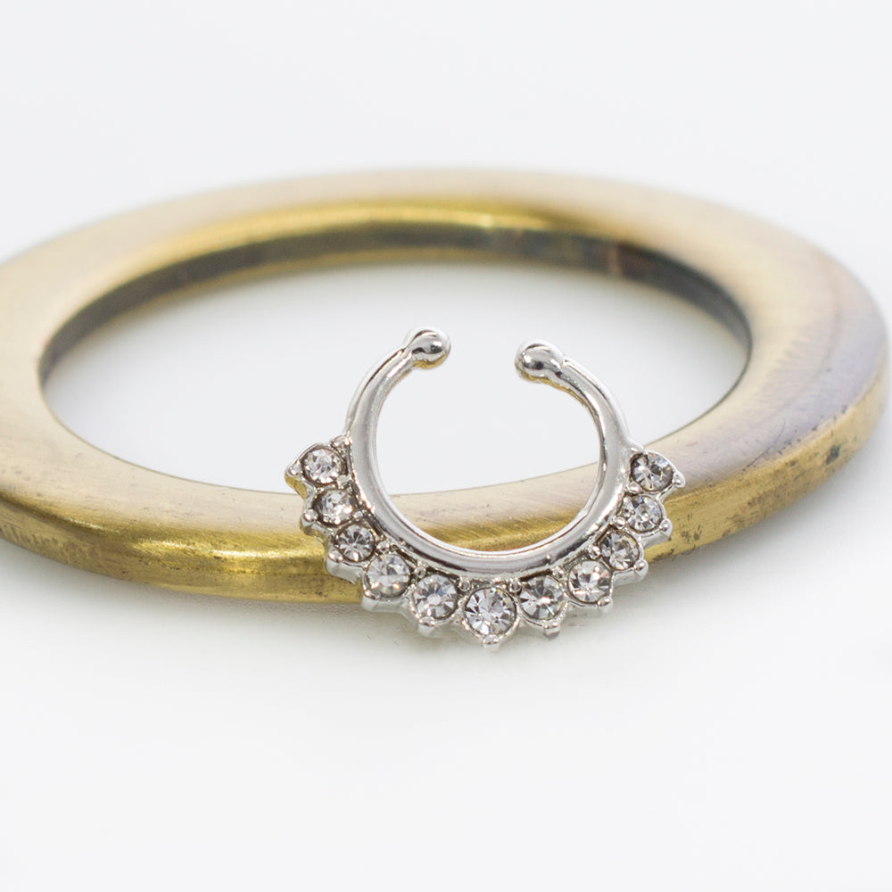 Surgical Steel Non Piercing Septum Hanger Ion Plated with CZ Gems - photo 4