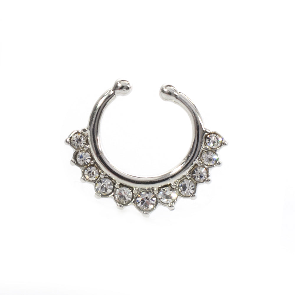 Surgical Steel Non Piercing Septum Hanger Ion Plated with CZ Gems