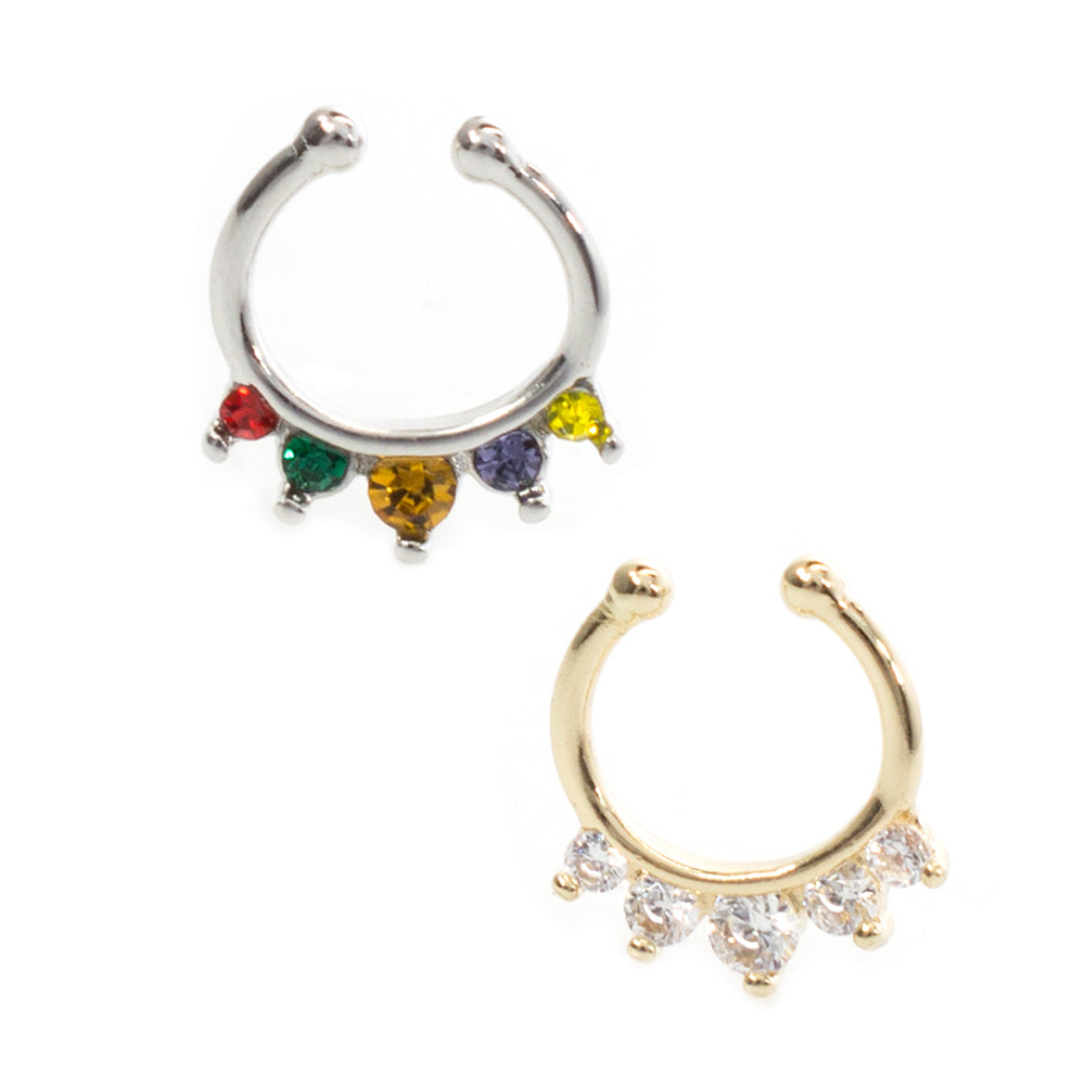 Surgical Steel Non Piercing Septum Hanger with Paved CZ Prong Set