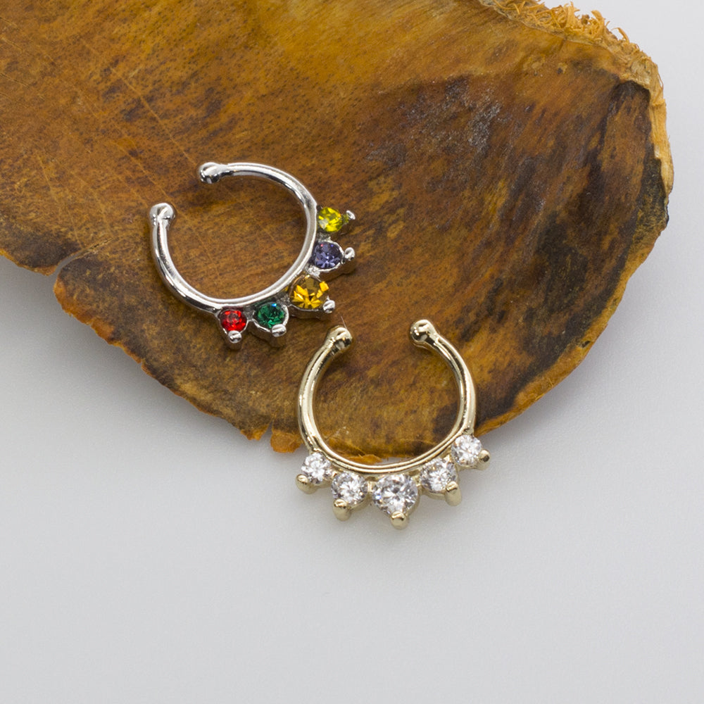 Surgical Steel Non Piercing Septum Hanger with Paved CZ Prong Set - photo 4