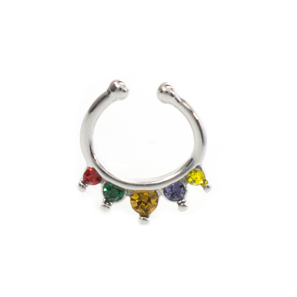 Surgical Steel Non Piercing Septum Hanger with Paved CZ Prong Set - photo 5