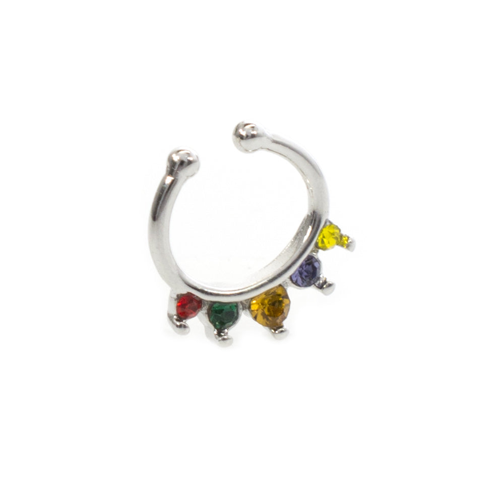 Surgical Steel Non Piercing Septum Hanger with Paved CZ Prong Set - photo 6