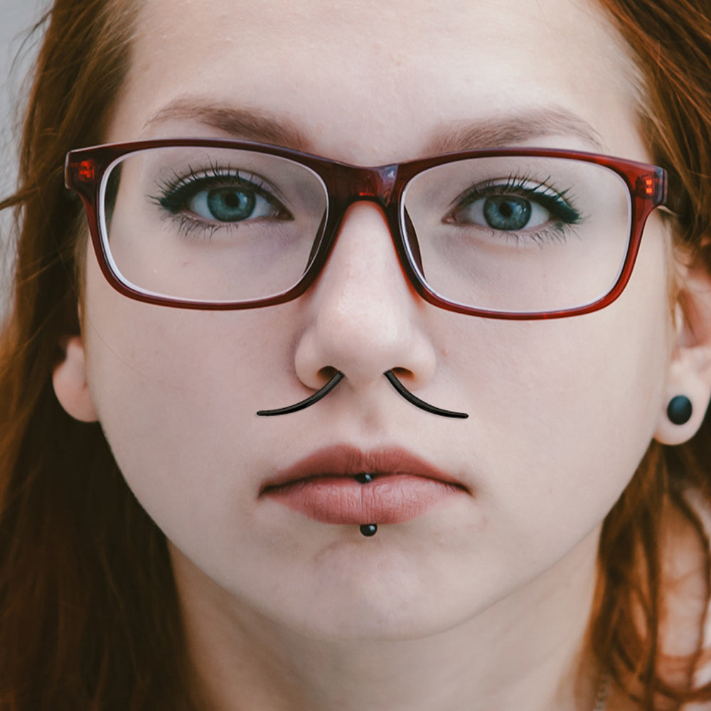 Surgical Steel Septum Ring 14 Gauge 40mm with Black PVD Mustache