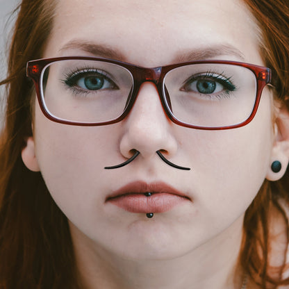 Surgical Steel Septum Ring 14 Gauge 40mm with Black PVD Mustache