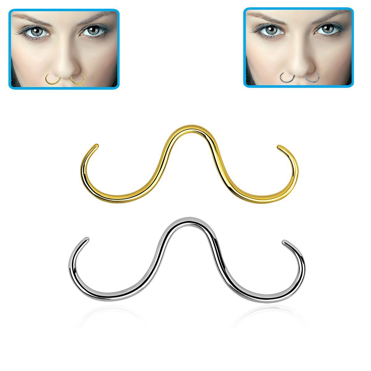 Surgical Steel 16 Gauge Mustache Design Septum Ring - photo 4