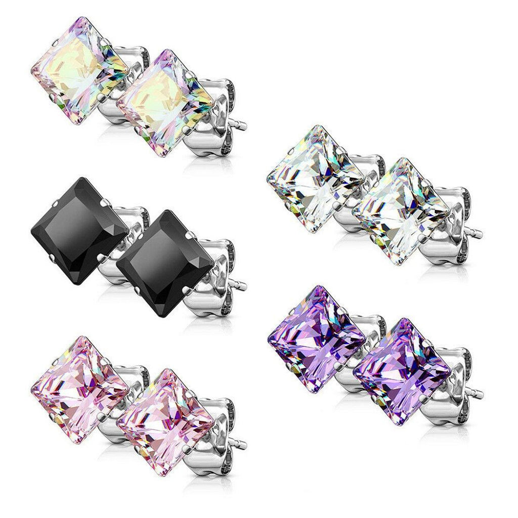Surgical Steel Earring Stud 20 Gauge Square CZ Gem - Kruelty