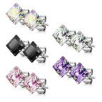 Surgical Steel Earring Stud 20 Gauge Square CZ Gem - Kruelty