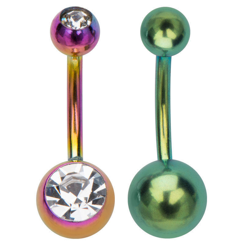 Surgical Steel 14 Gauge Ion Plated Rainbow Green Belly Rings - Pair