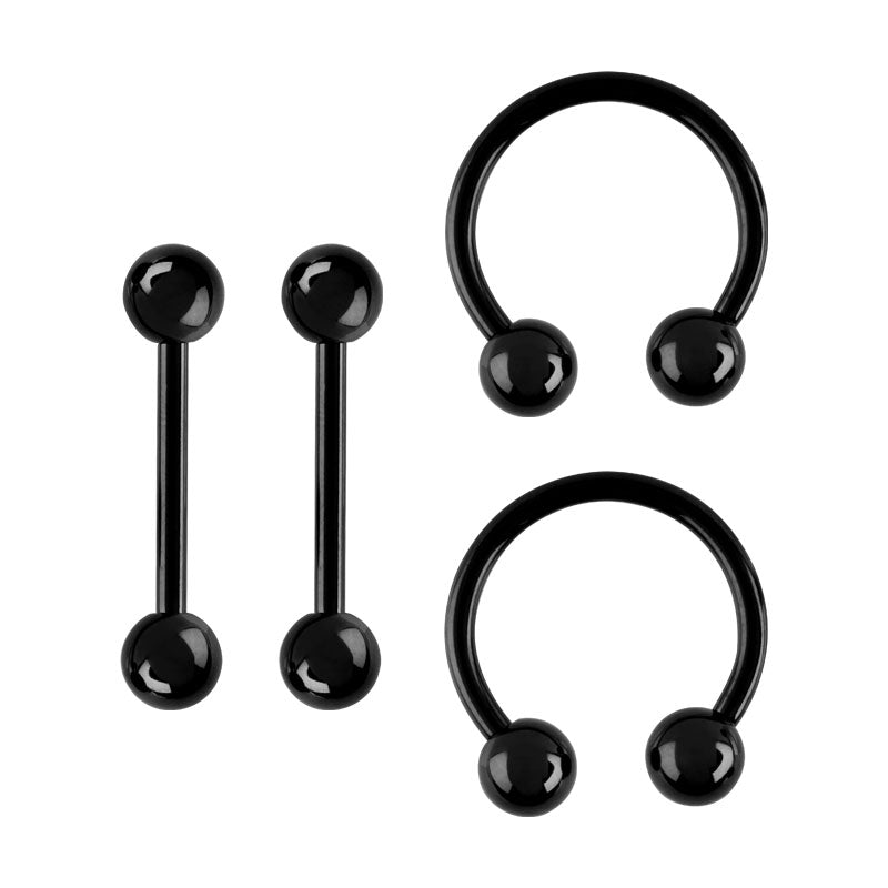 Surgical Steel Black Ion Plated Barbell & Horseshoe Set - 4 Pack