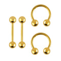 Surgical Steel Gold Ion Plated Barbell & Horseshoe Set - 4 Pack