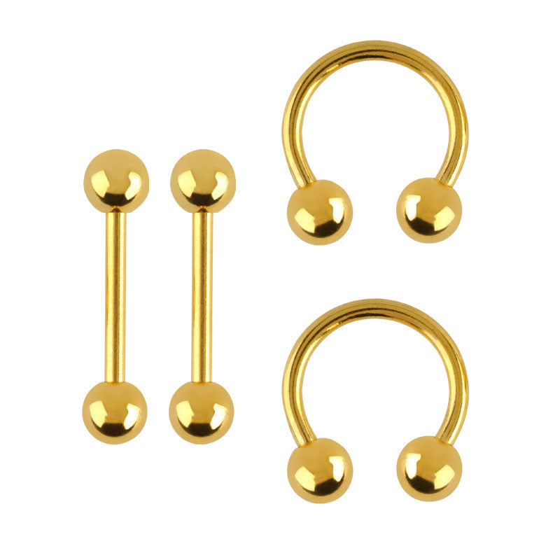 Surgical Steel Gold Ion Plated Barbell & Horseshoe Set - 4 Pack
