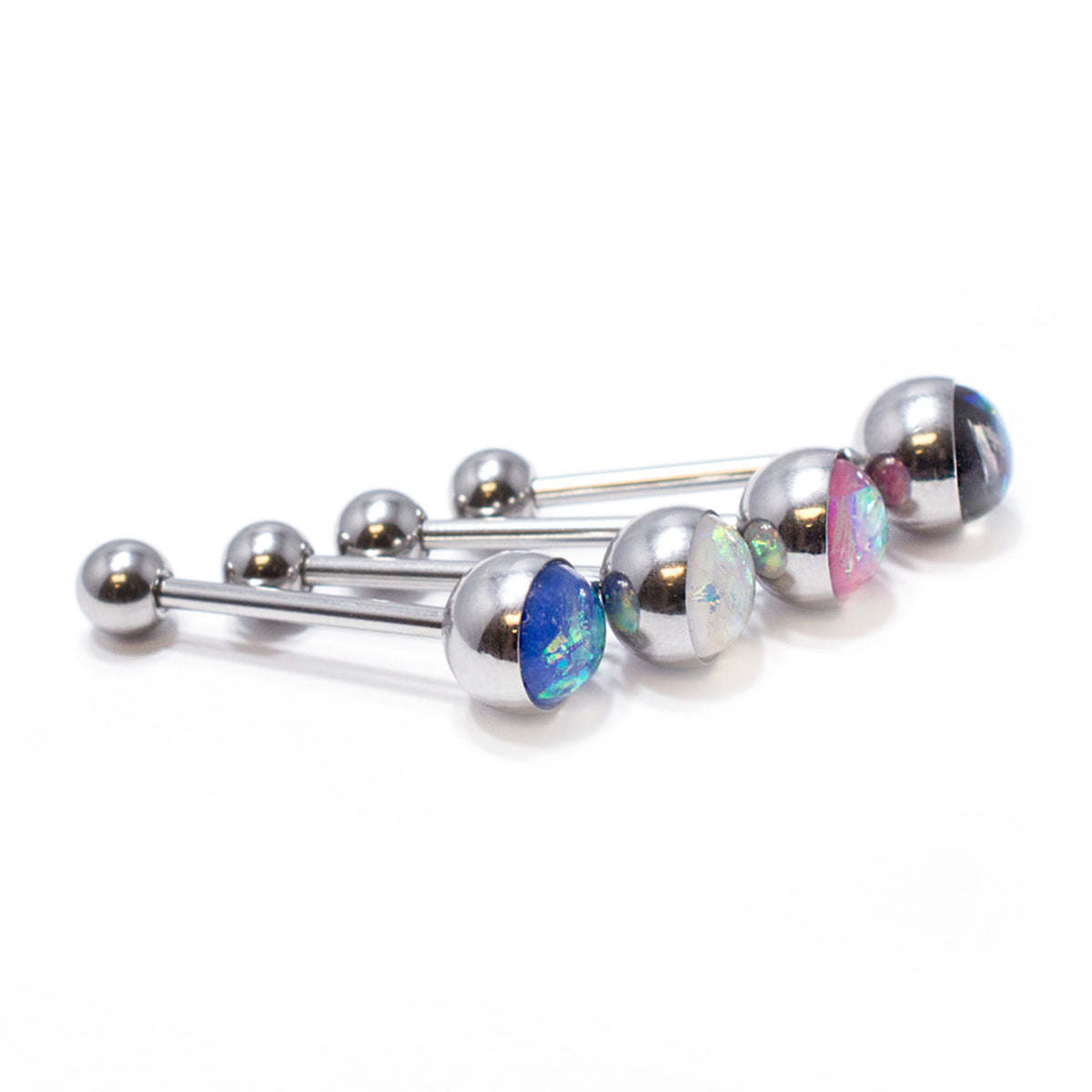 Surgical Steel Tongue Ring Straight Barbell 14 Gauge Opal Gem - 4 Pack - Kruelty - Photo 3