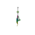 Surgical Steel 14 Gauge Green Jewel Feather Dangle Belly Ring