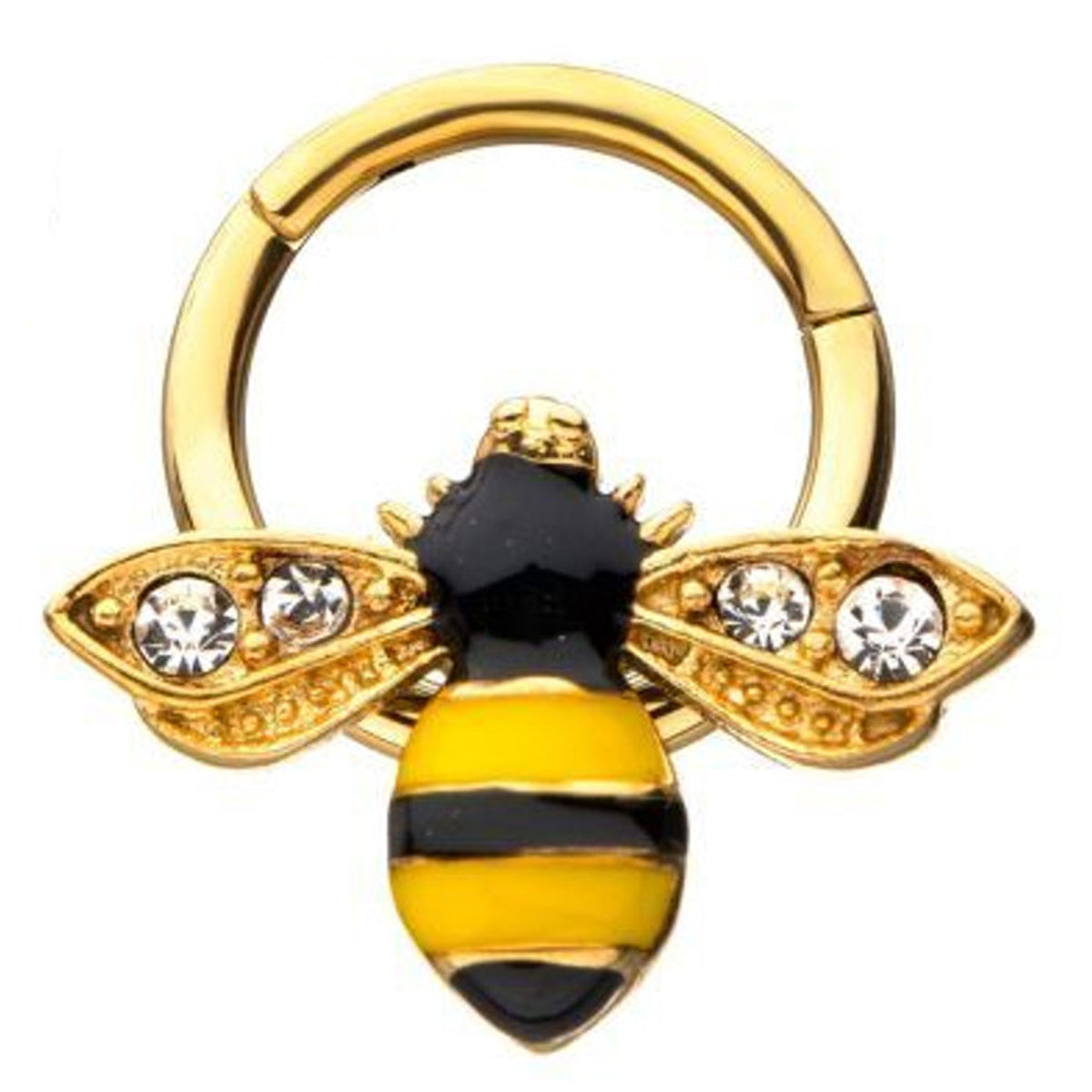 Surgical Steel Hinged Segment Hoop Ring Forward Facing Gem Bee - Kruelty - Photo 5