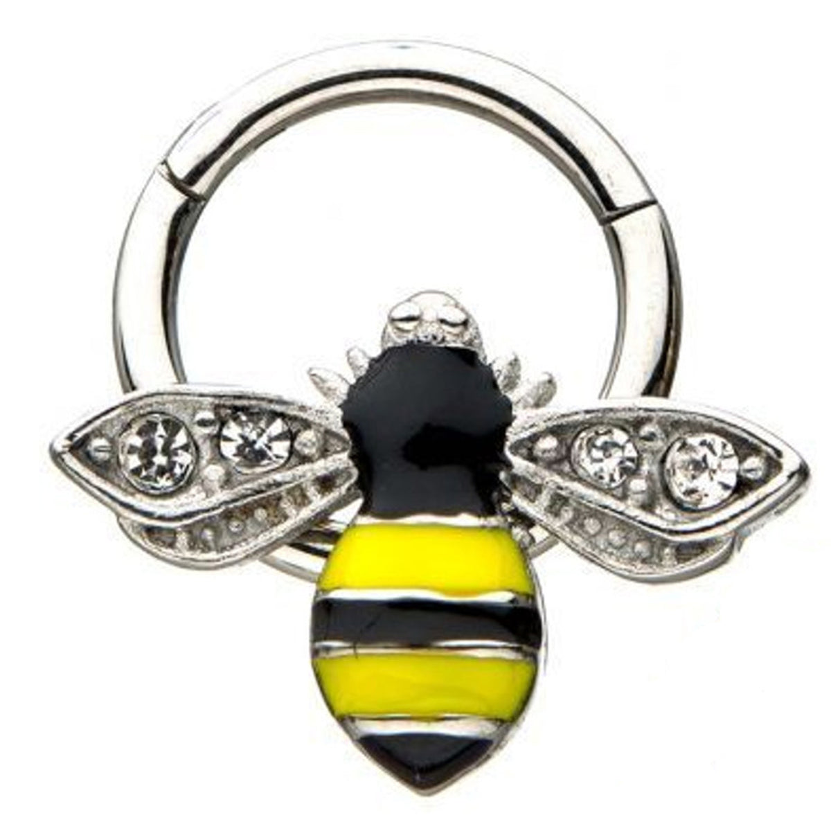 Surgical Steel Hinged Segment Hoop Ring Forward Facing Gem Bee - Kruelty - Photo 6