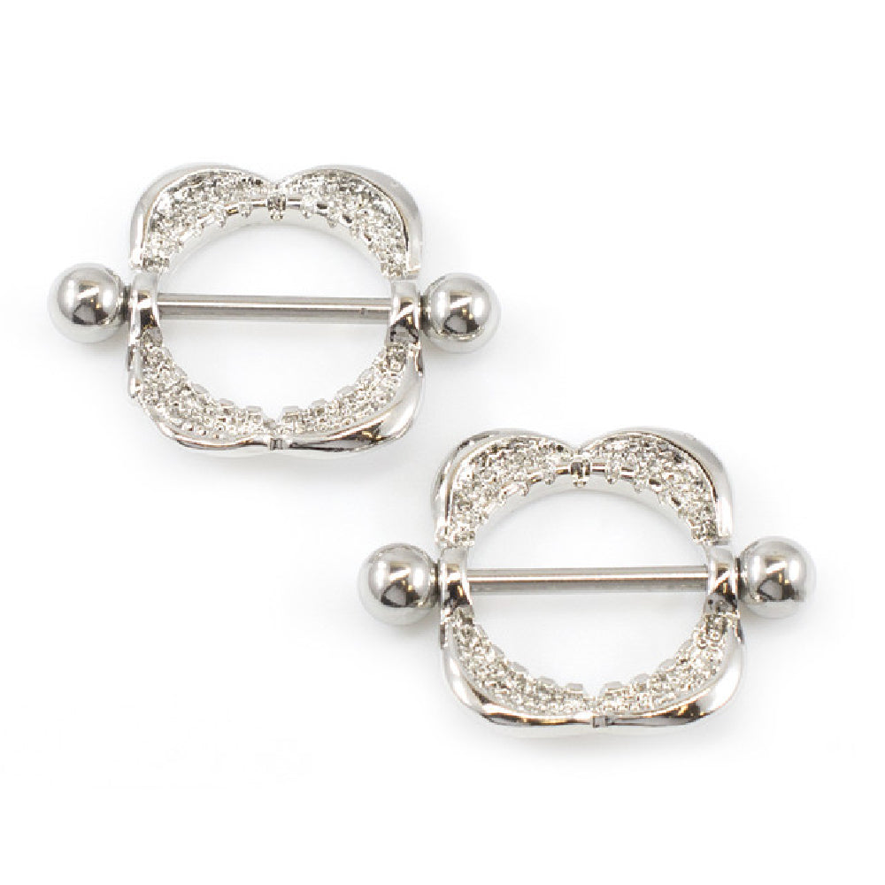 Surgical Steel 14 & 16 Gauge Shark Teeth CZ Nipple Shield Rings - Pair