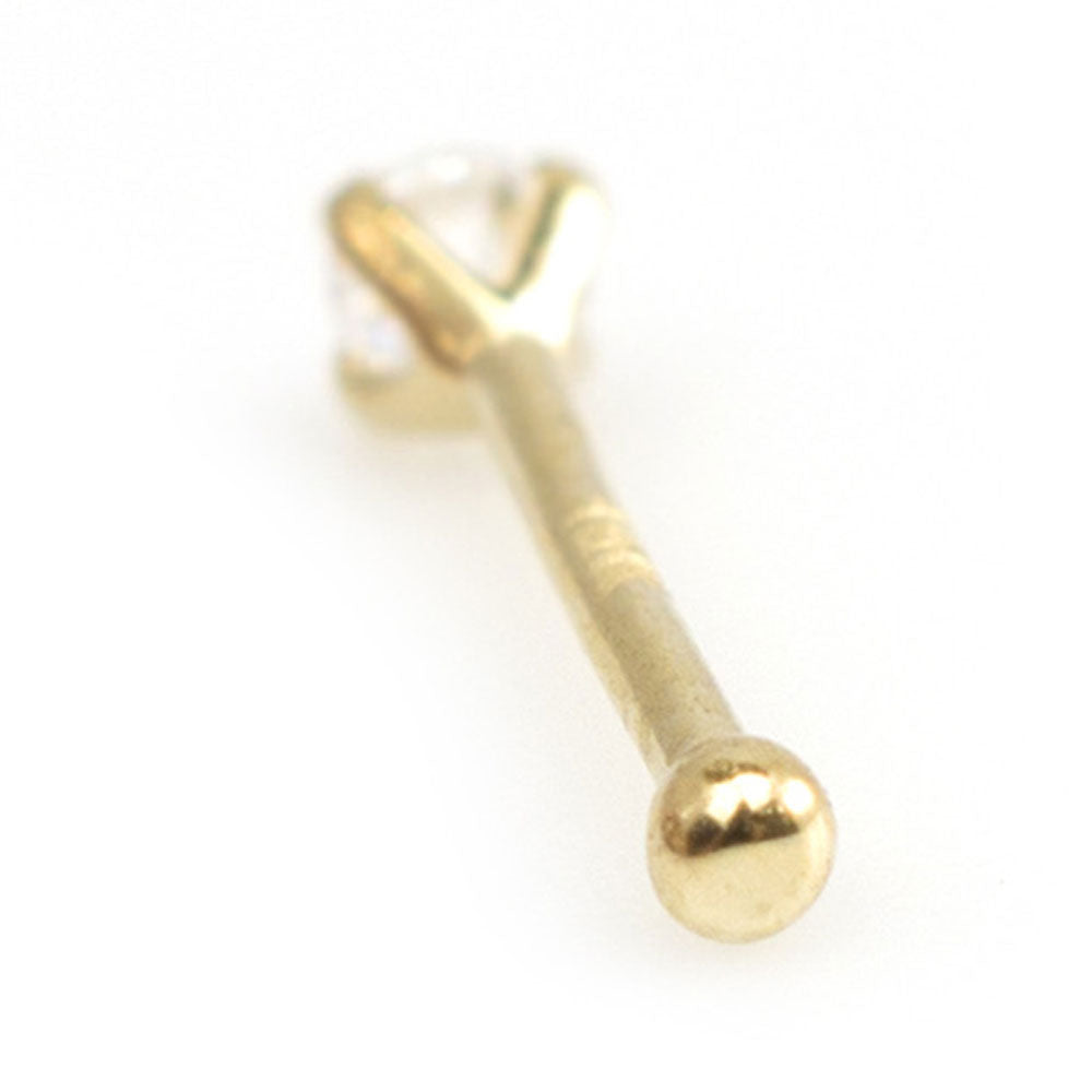 14K Solid Gold 18 Gauge Nose Bone Stud with 2.5mm Diamond - photo 6