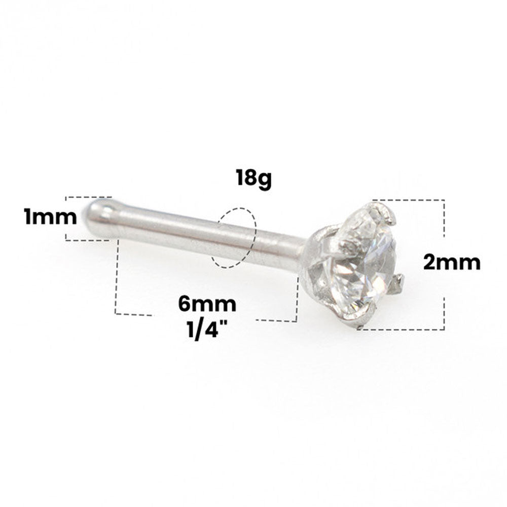 14K White Gold 18 Gauge Nose Bone Stud with 2mm Diamond - photo 3