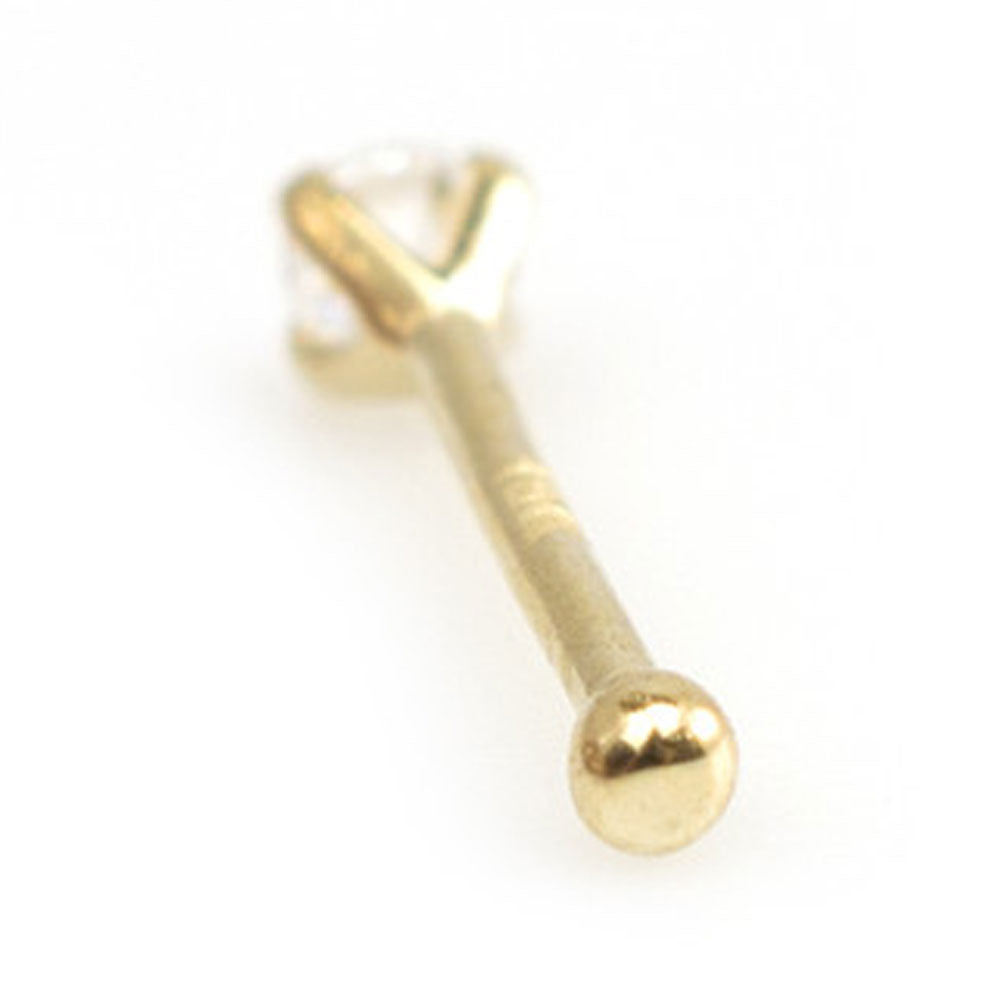 14K Solid Gold 20 Gauge Nose Bone Stud with 1.5mm SI Diamond - photo 6