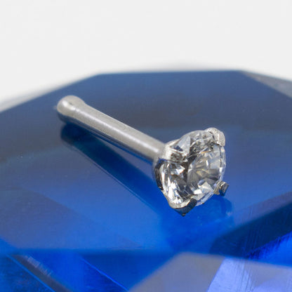 14K White Gold 20 Gauge Nose Bone Stud with 2mm SI Diamond - photo 2
