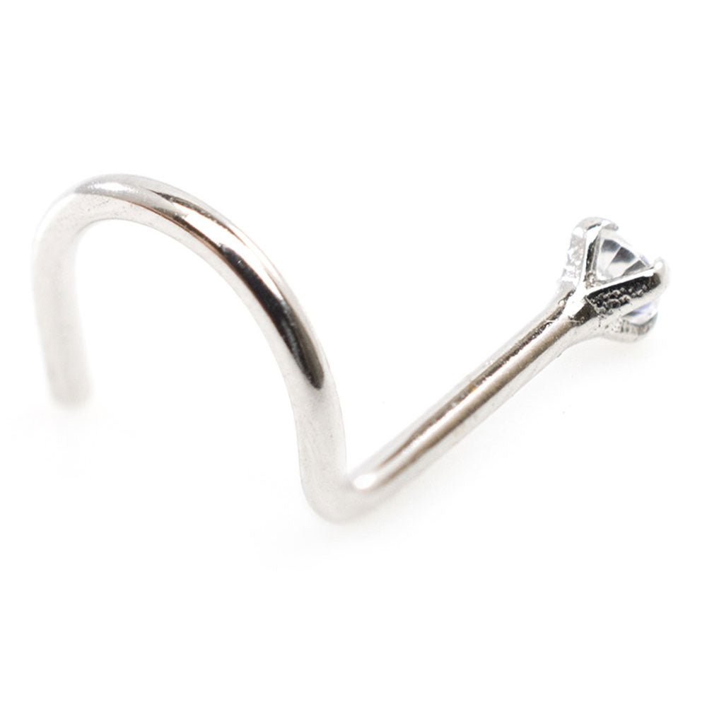 14K White Gold 18 Gauge Corkscrew Nose Screw with 1.5mm Diamond - photo 5