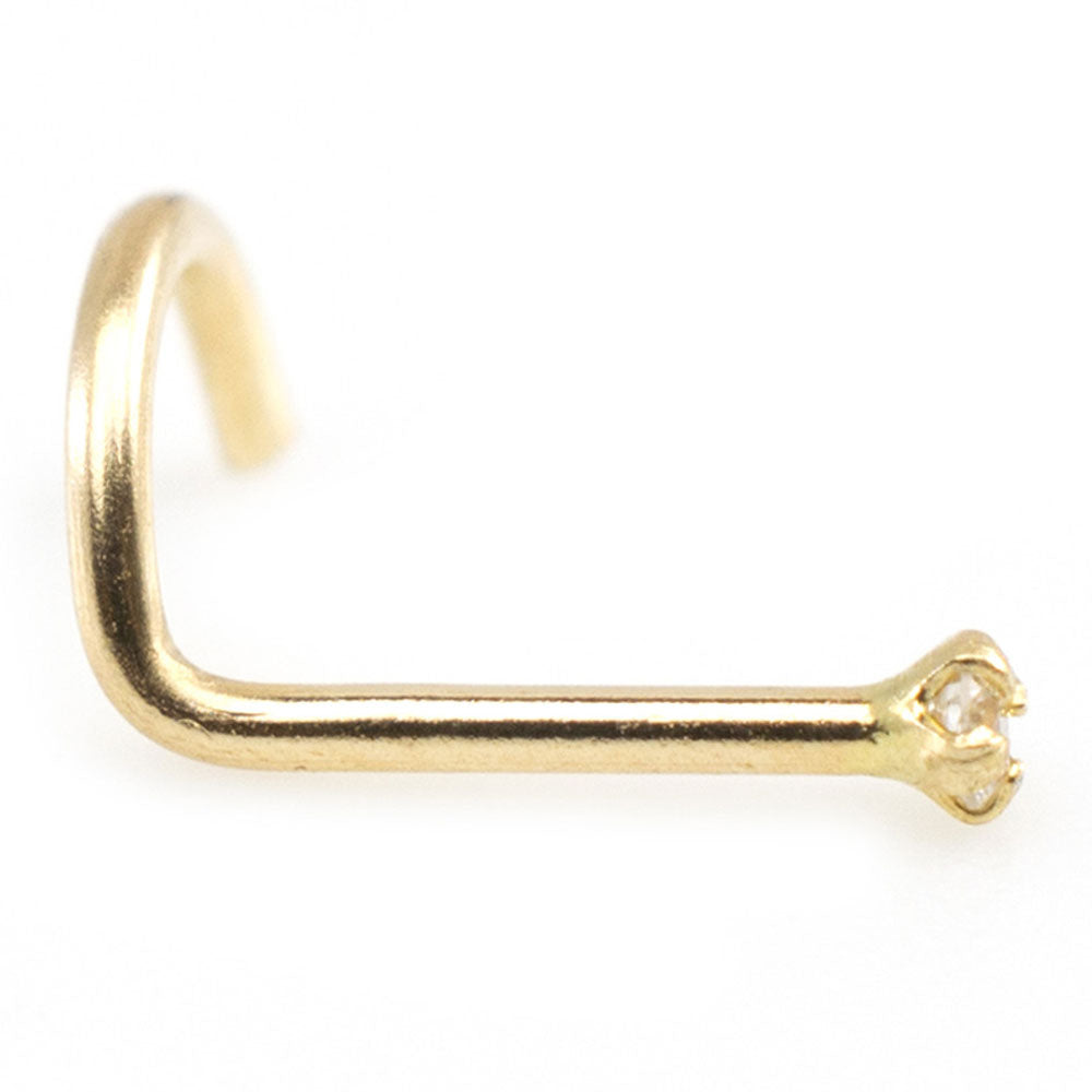 14K Solid Gold 20 Gauge Corkscrew Nose Screw with 1.5mm Diamond - photo 5