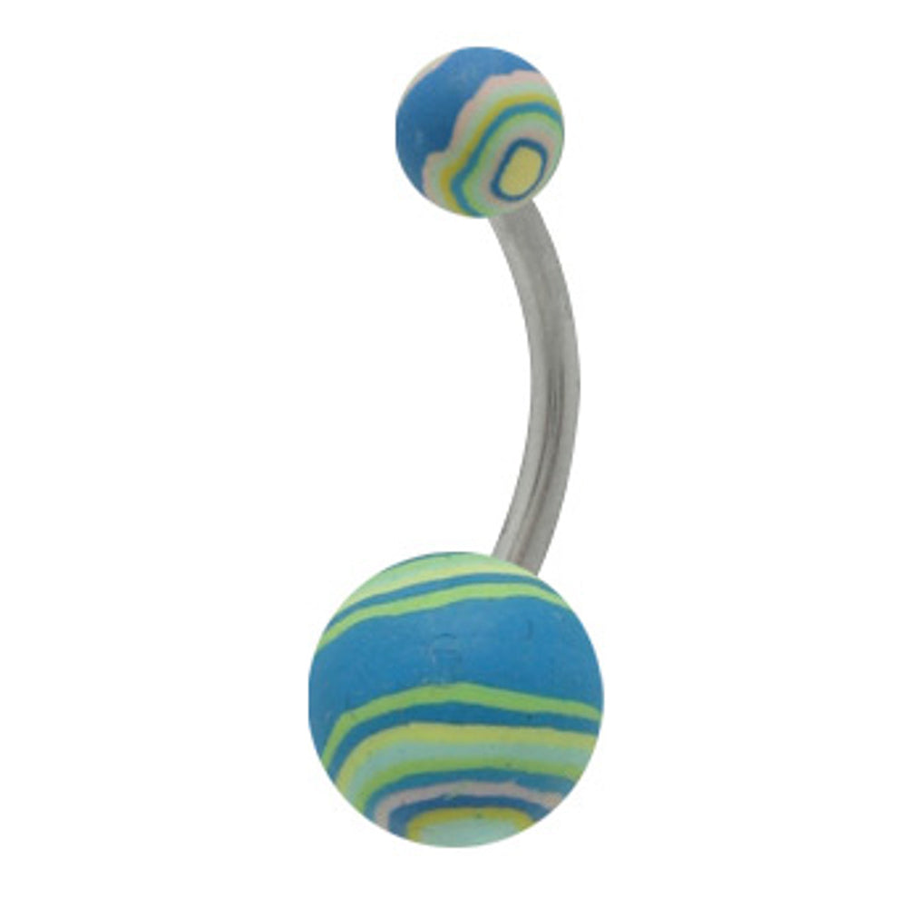 Surgical Steel 14 Gauge Blue Belly Ring with Swirl Silicone Ball