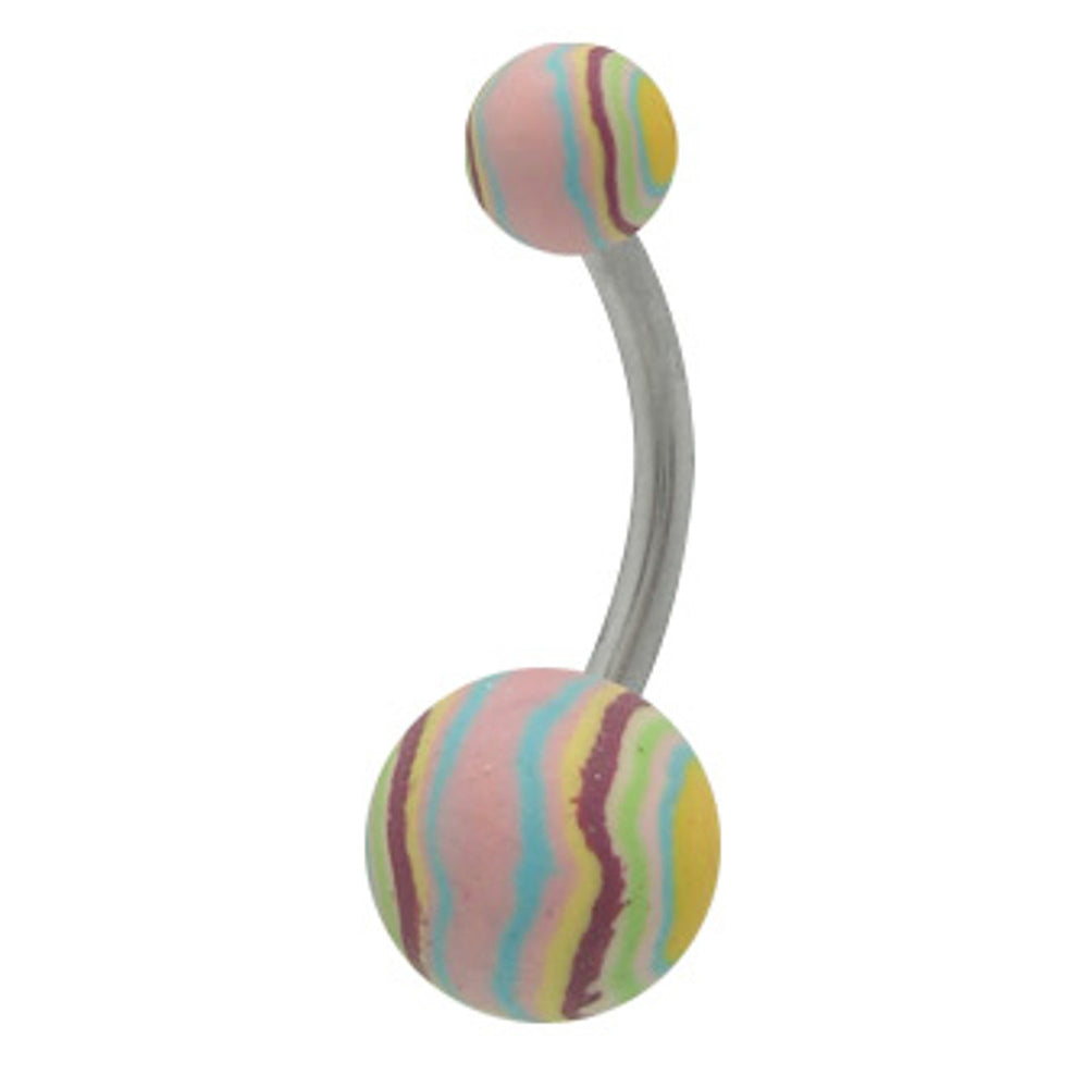 Surgical Steel 14 Gauge Belly Ring with Silicone Swirl Ball