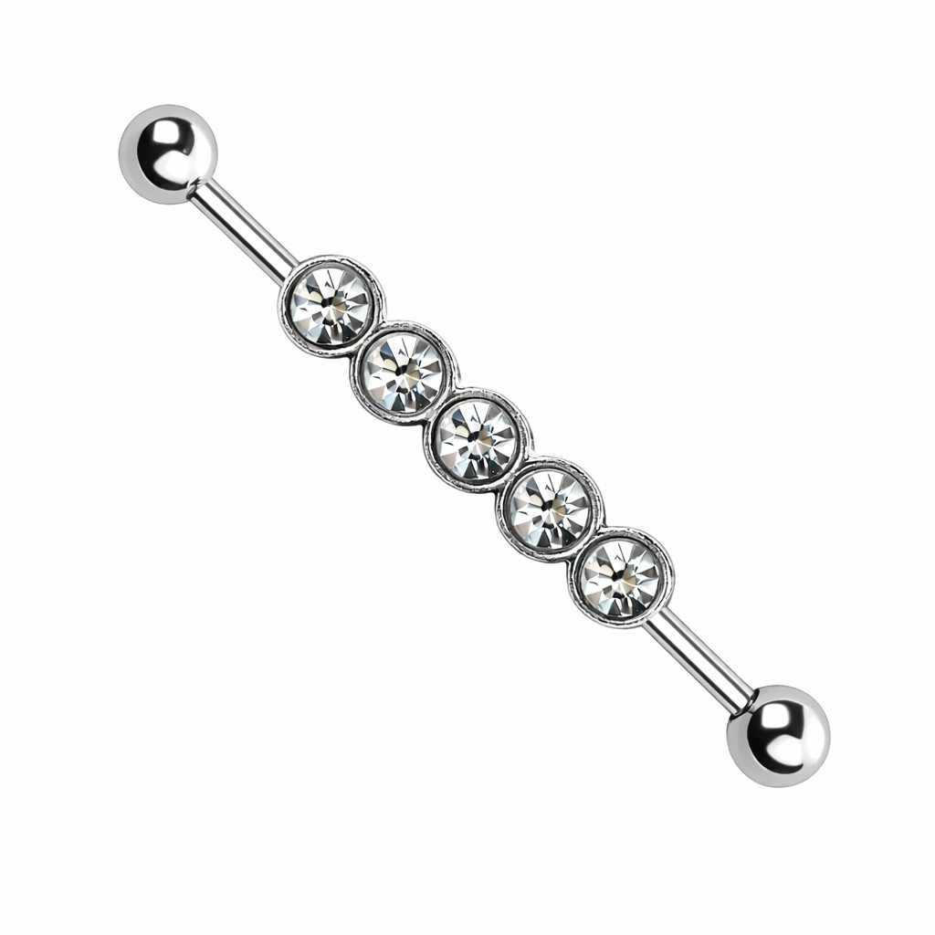 Surgical Steel 14 Gauge Industrial Barbell with Quintuplet Gems - photo 8