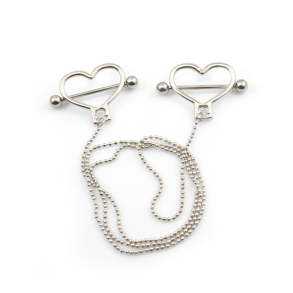Surgical Steel 14 Gauge Nipple Barbells with Heart Dangle Chain - Pair - photo 2