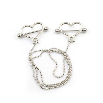 Surgical Steel 14 Gauge Nipple Barbells with Heart Dangle Chain - Pair - photo 2