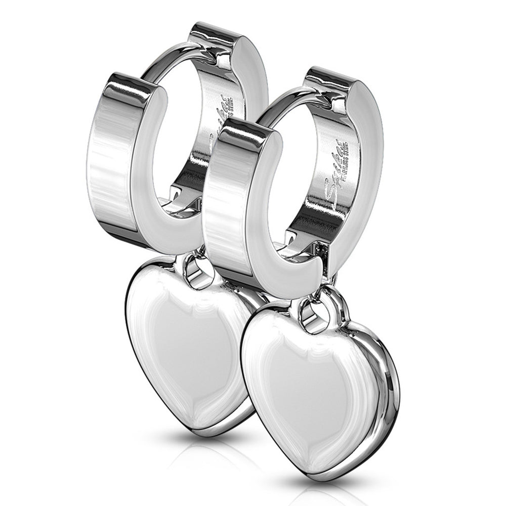 Surgical Steel 20 Gauge Dangle Heart Hinged Clicker Hoops - Pair - photo 3