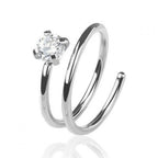 Surgical Steel 20 Gauge Double CZ Spiral Nose Hoop Ring