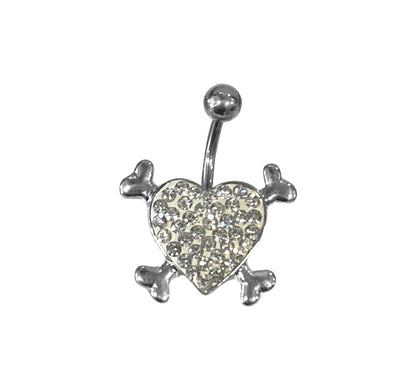 Surgical Steel 14 Gauge Belly Ring with CZ Crossbones Heart - photo 5