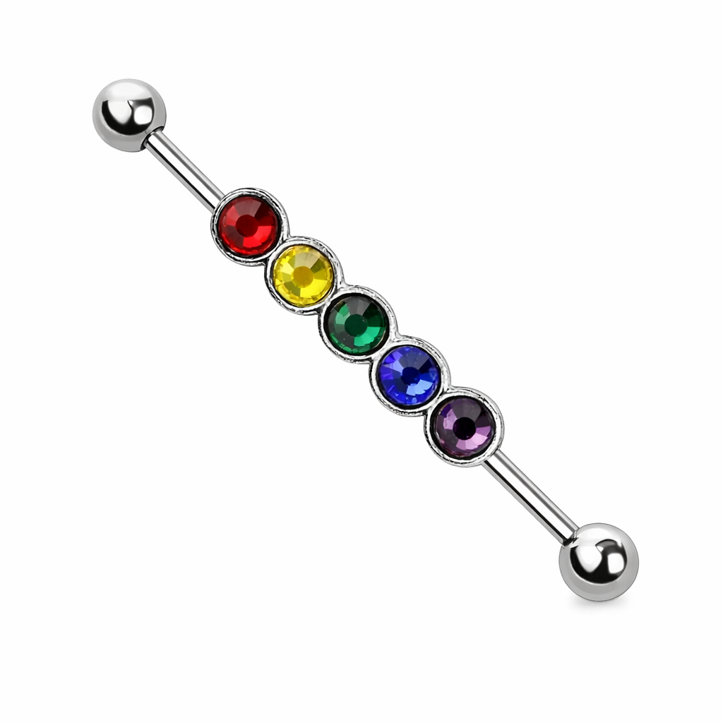 Surgical Steel 14 Gauge Industrial Barbell with Quintuplet Gems - photo 3