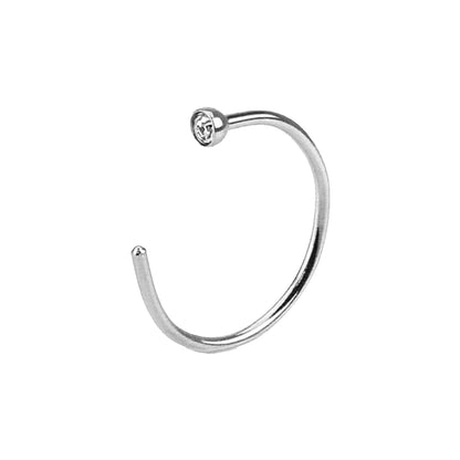 Surgical Steel 20 Gauge Open Nose Hoop Ring with Clear CZ