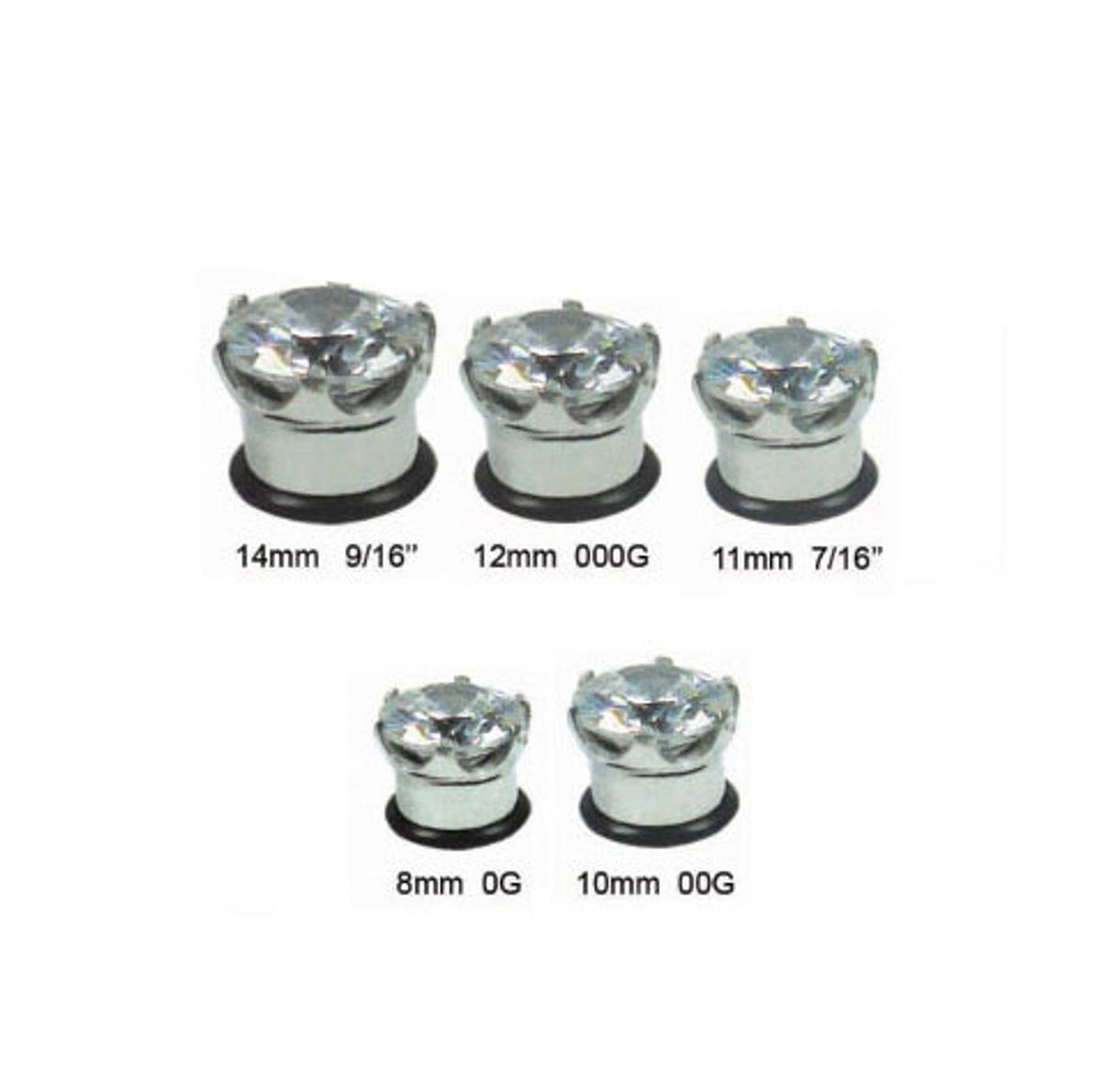 Surgical Steel 6 Gauge to 9/16 Inch Clear CZ Single Flare Plugs - Pair - photo 2
