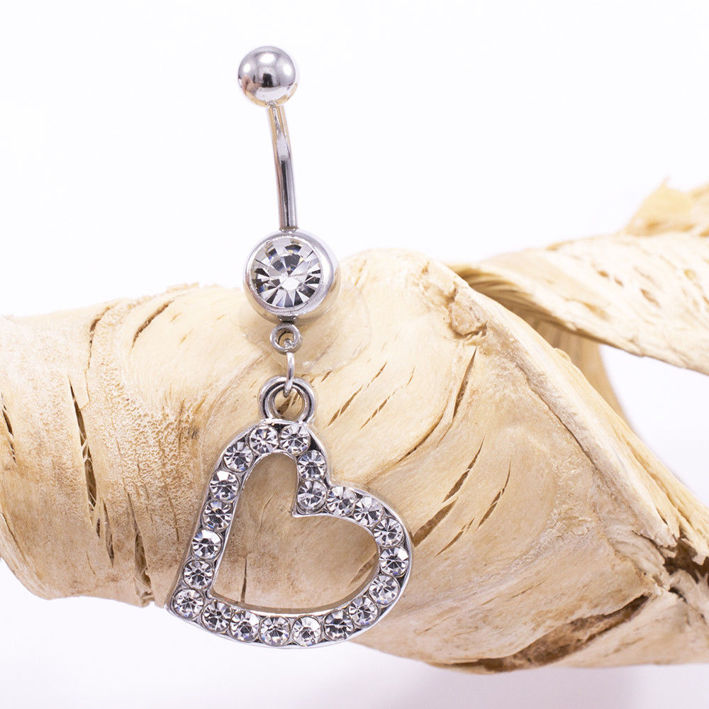 Surgical Steel 14 Gauge Belly Ring with Single Heart CZ Dangle - photo 3