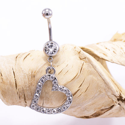 Surgical Steel 14 Gauge Belly Ring with Single Heart CZ Dangle - photo 3