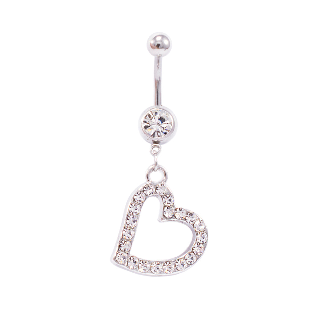 Surgical Steel 14 Gauge Belly Ring with Single Heart CZ Dangle