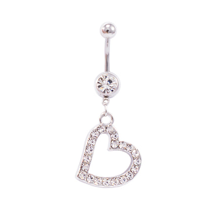 Surgical Steel 14 Gauge Belly Ring with Single Heart CZ Dangle