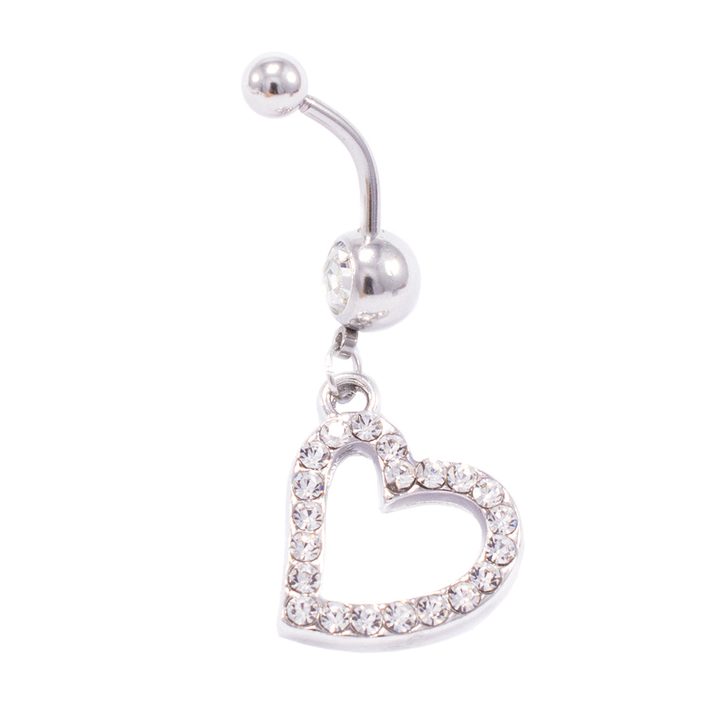 Surgical Steel 14 Gauge Belly Ring with Single Heart CZ Dangle - photo 2