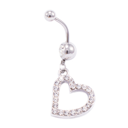 Surgical Steel 14 Gauge Belly Ring with Single Heart CZ Dangle - photo 2