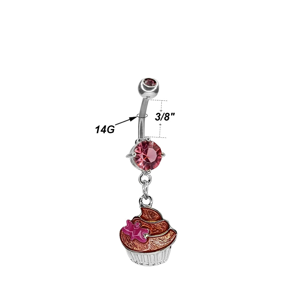 Surgical Steel 14 Gauge Belly Ring with Frosted Enamel Cupcake Dangle - photo 2
