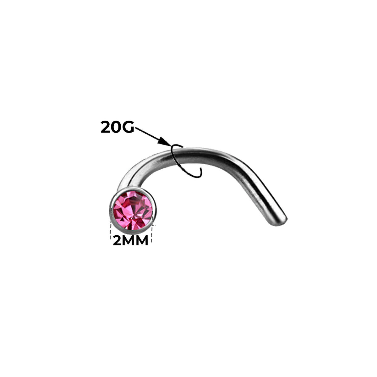 Titanium Nose Screw Studs 20 Gauge with Press-Fit 2mm Gems - 16 Pack - photo 3