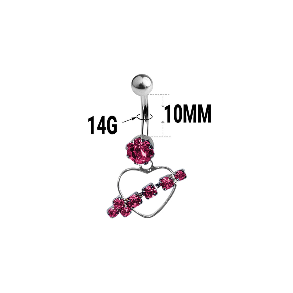 Surgical Steel 14 Gauge Arrow Through Heart CZ Dangle Belly Ring